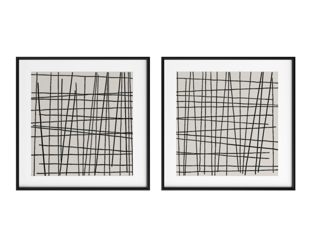 Crosshatch (Set Of 2)  48" X 48"  Black Floater Frame