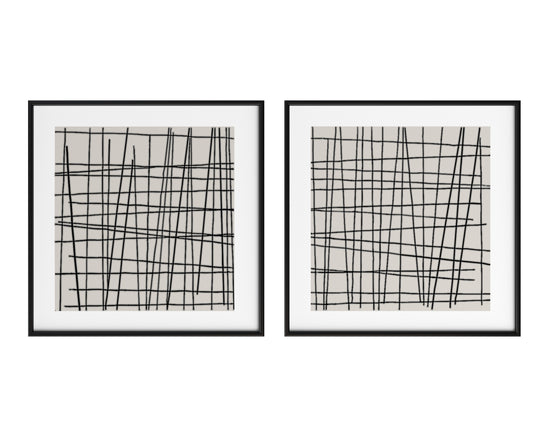 Crosshatch (Set Of 2)  48" X 48"  Black Floater Frame