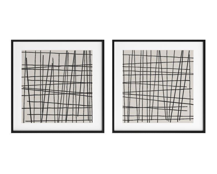 Crosshatch (Set Of 2)  48" X 48"  Black Floater Frame