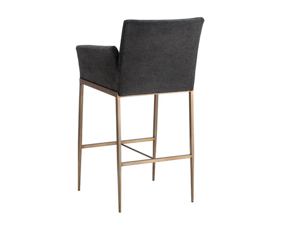 Sunpan Gesa Bar Stool - Antique Brass - Polo Club Kohl Grey