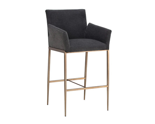 Sunpan Gesa Bar Stool - Antique Brass - Polo Club Kohl Grey