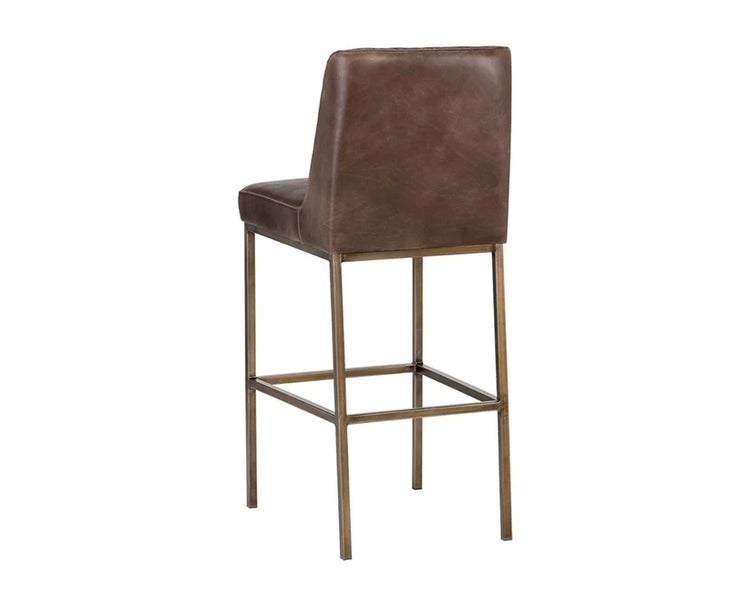 Sunpan Leighland Bar Stool - Antique Brass - Havana Dark Brown 