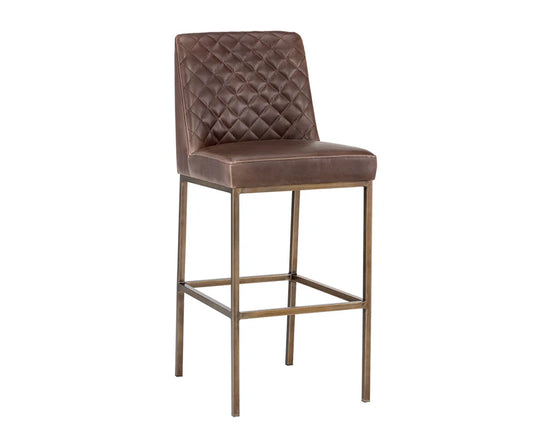 Sunpan Leighland Bar Stool - Antique Brass - Havana Dark Brown 