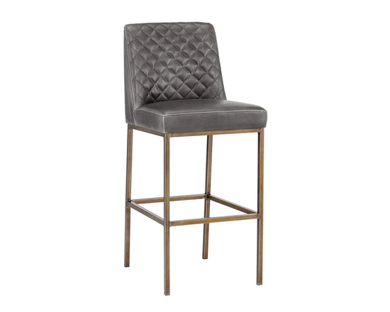 Sunpan Leighland Bar Stool - Antique Brass - Overcast Grey 