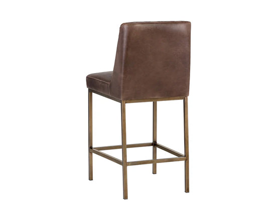 Sunpan Leighland Counter Stool - Antique Brass - Havana Dark Brown