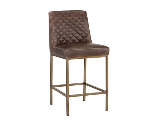 Sunpan Leighland Counter Stool - Antique Brass - Havana Dark Brown