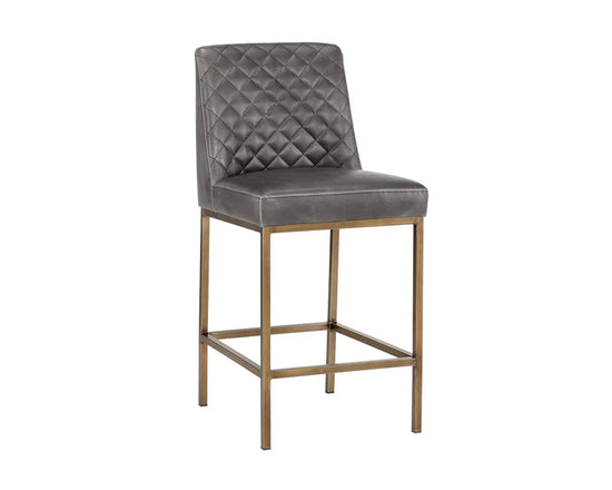 Sunpan Leighland Counter Stool - Antique Brass - Overcast Grey