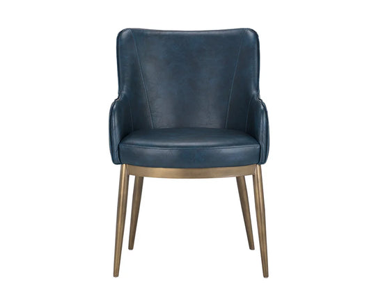 Sunpan Franklin Dining Armchair - Antique Brass - Vintage Blue