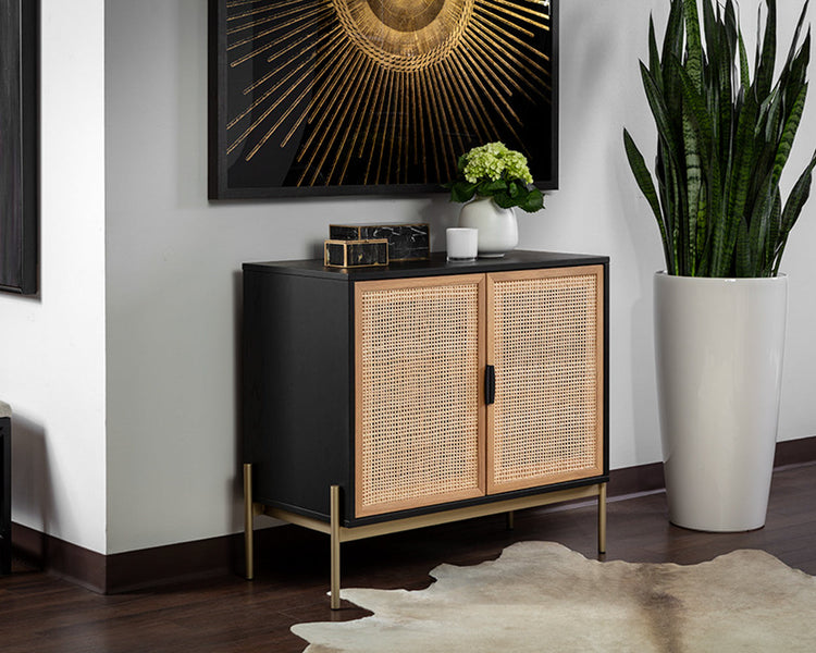 Sunpan Avida Sideboard - Black / Natural Rattan