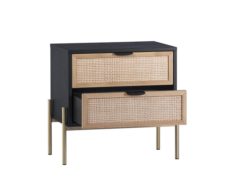 Sunpan Avida Nightstand - Black / Natural Rattan