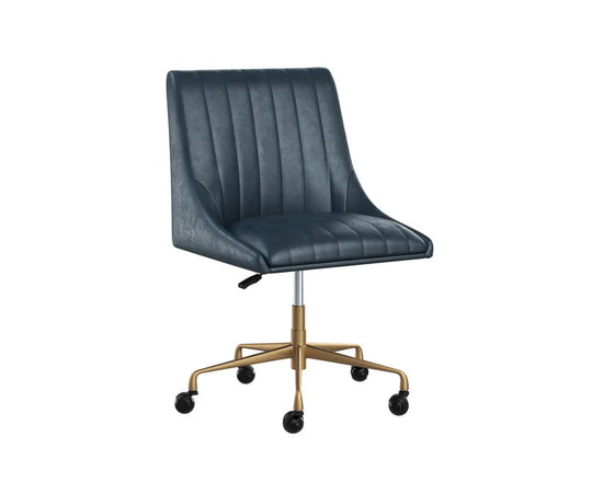 Sunpan Halden Office Chair - Rustic Bronze - Vintage Blue