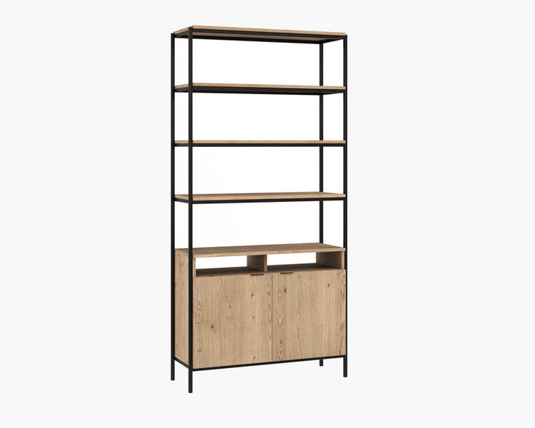 Sunpan Ambrose Large Modular Bookcase - Matte Black / Rustic Oak 