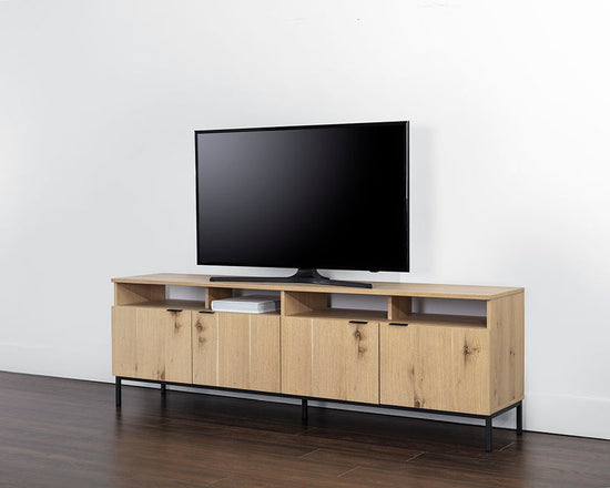 Sunpan Ambrose Modular Media Console And Cabinet - Matte Black / Rustic Oak