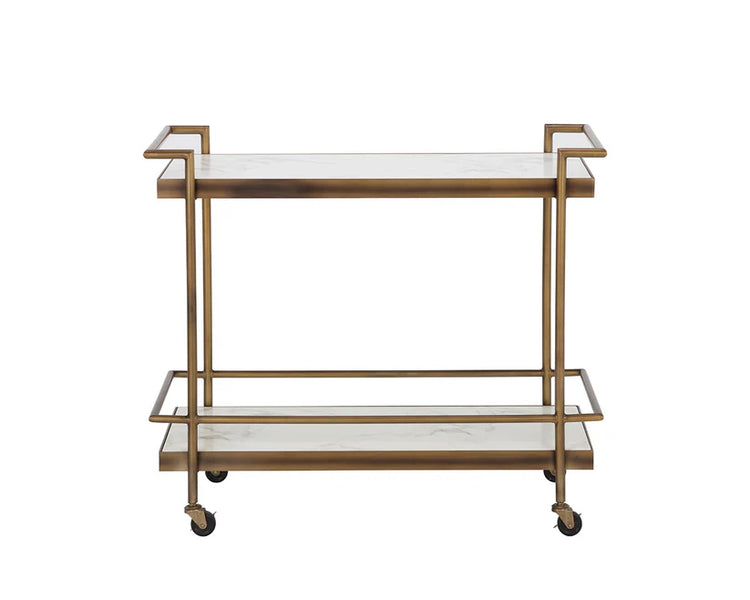 Sunpan Contardi Bar Cart - Rustic Bronze / White