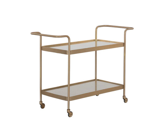 Sunpan Durva Bar Cart - Brass / Natural Rattan