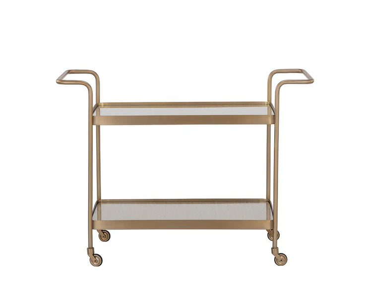 Sunpan Durva Bar Cart - Brass / Natural Rattan