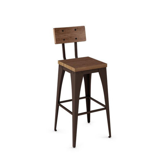 Upright Non Swivel stool Bar height - wood seat and backrest