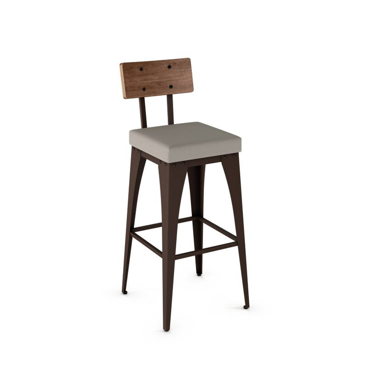 Upright Non Swivel stool Counter height - upholstered seat wood backrest