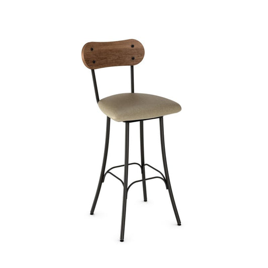 Bean Swivel stool Bar height - upholstered seat wood backrest