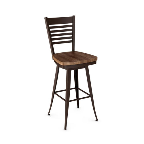 Edwin Swivel stool Bar height - wood seat metal backrest