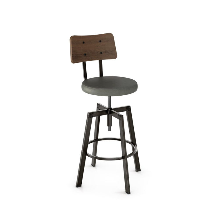 Symmetry Screw stool - upholstered seat wood backrest