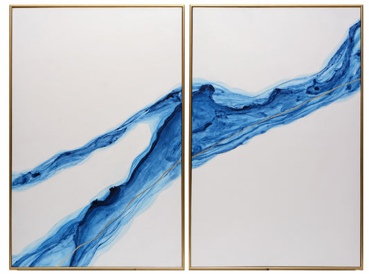 Fluidity (Set Of 2)  40" X 60"  Gold Floater Frame