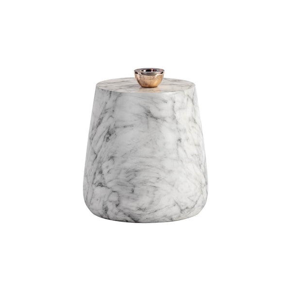 Aries End Table - Marble Look - White