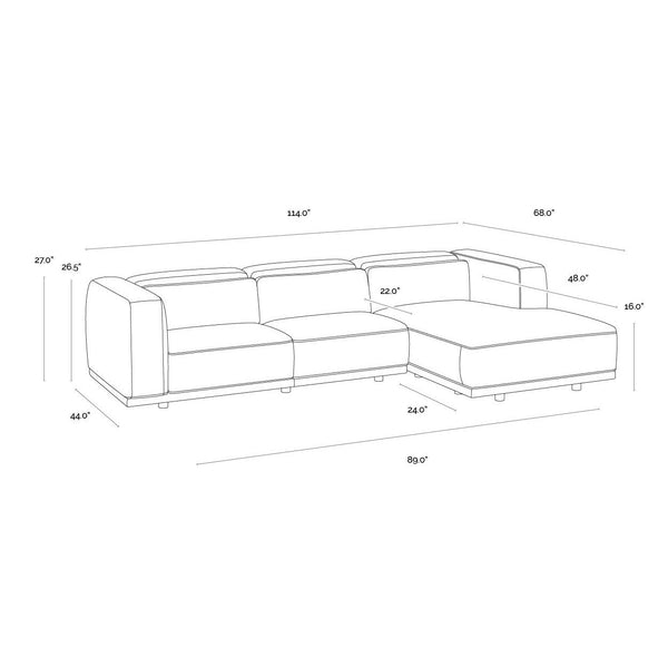Beau Sofa Chaise Raf - Lucia Tobacco Leather