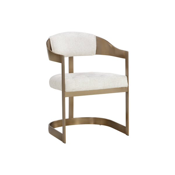 Beaumont Dining Armchair - Antique Brass - Rhea Light Barley