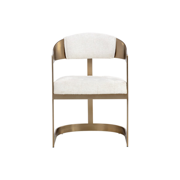 Beaumont Dining Armchair - Antique Brass - Rhea Light Barley