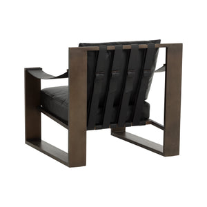 Berke Lounge Chair - Antique Bronze - Charcoal Black Leather