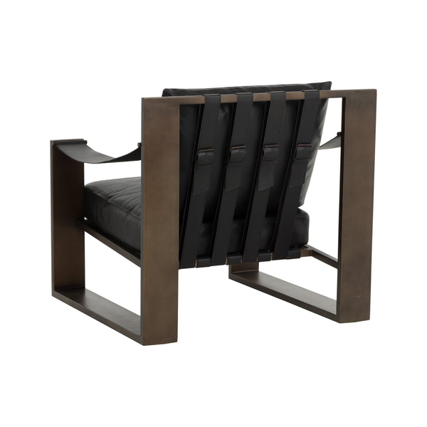 Berke Lounge Chair - Antique Bronze - Charcoal Black Leather