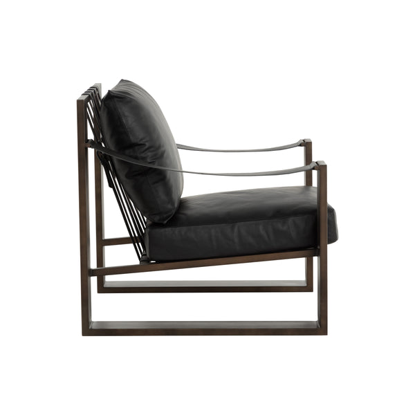 Berke Lounge Chair - Antique Bronze - Charcoal Black Leather