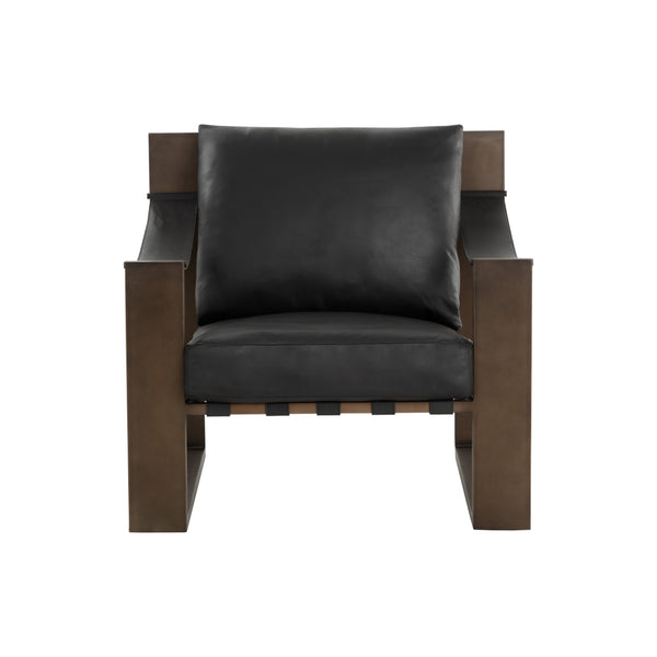 Berke Lounge Chair - Antique Bronze - Charcoal Black Leather