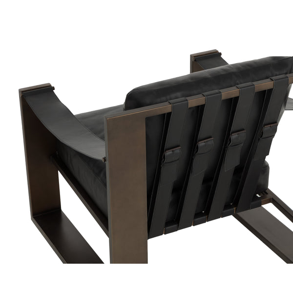 Berke Lounge Chair - Antique Bronze - Charcoal Black Leather