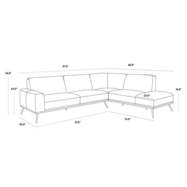 Brandi Sofa Chaise Raf - Camel Leather
