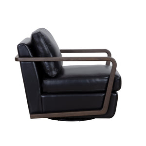 Castell Swivel Lounge Chair - Brown - Cortina Black Leather