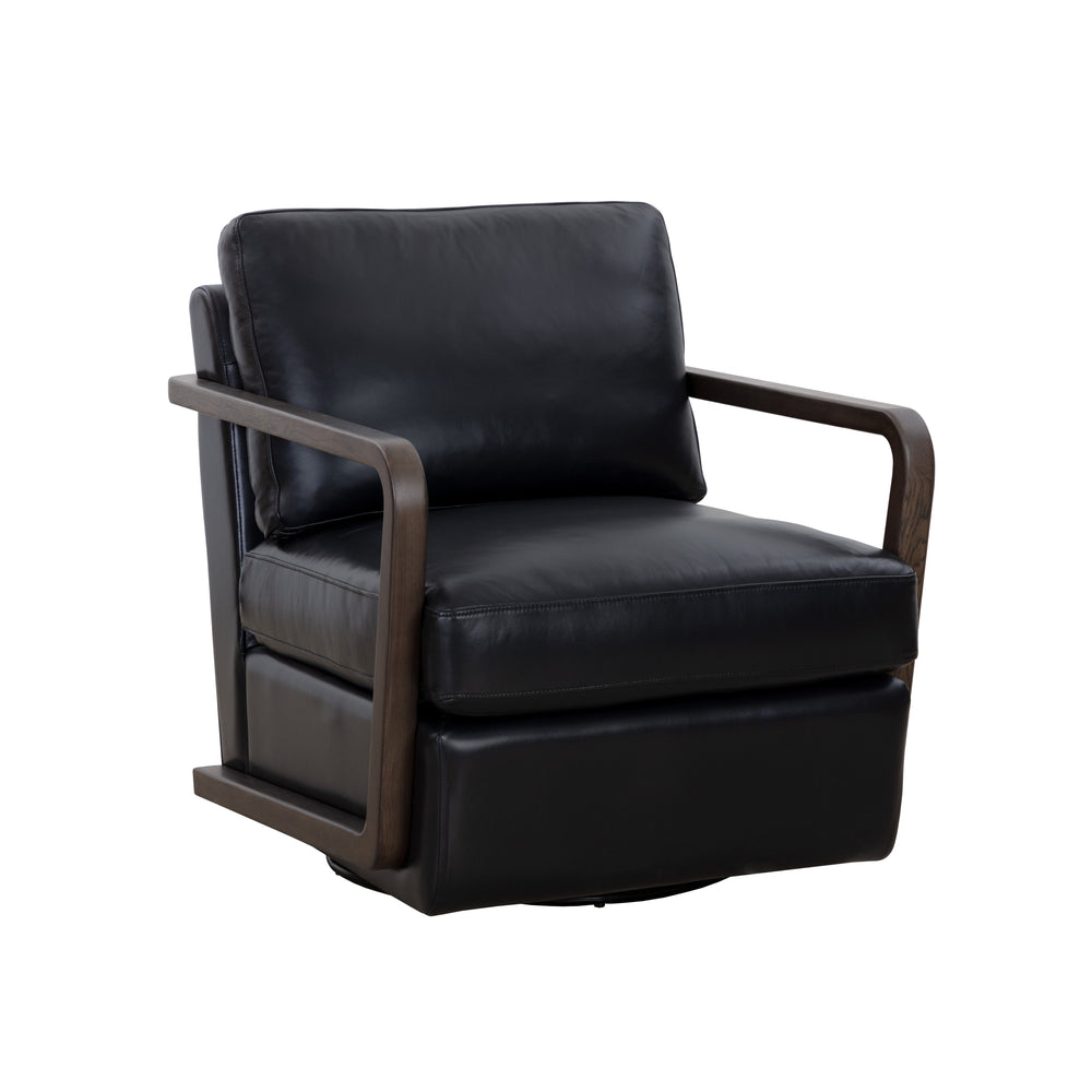 Castell Swivel Lounge Chair - Brown - Cortina Black Leather