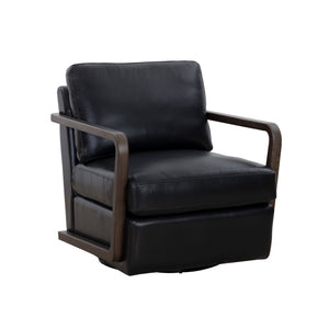 Castell Swivel Lounge Chair - Brown - Cortina Black Leather