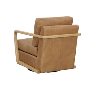 Castell Swivel Lounge Chair - Rustic Oak - Ludlow Sesame Leather