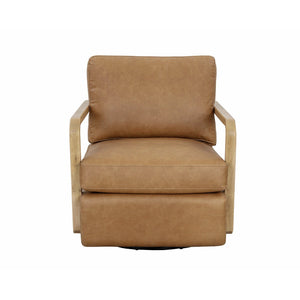 Castell Swivel Lounge Chair - Rustic Oak - Ludlow Sesame Leather
