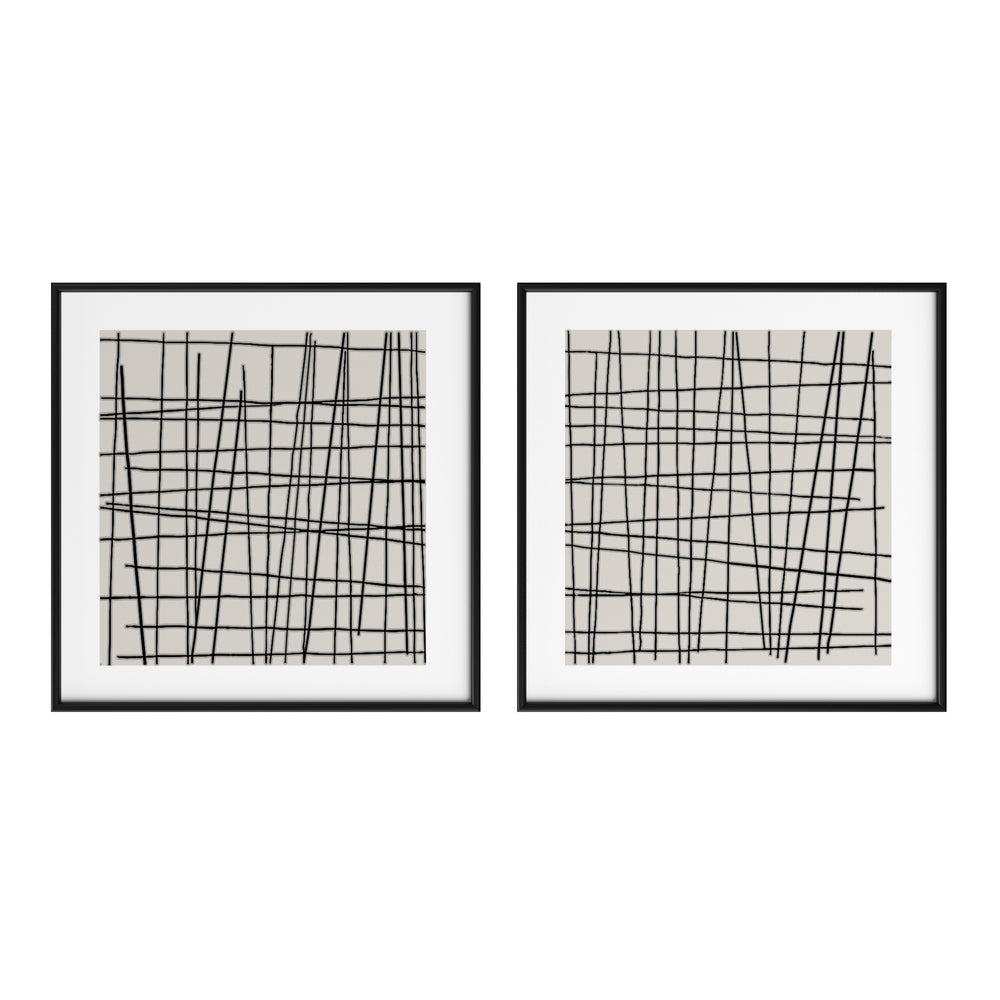 Crosshatch (Set Of 2) - 48" X 48" - Black Floater Frame