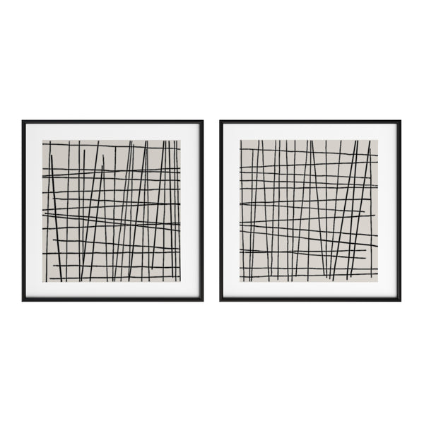 Crosshatch (Set Of 2) - 48" X 48" - Black Floater Frame