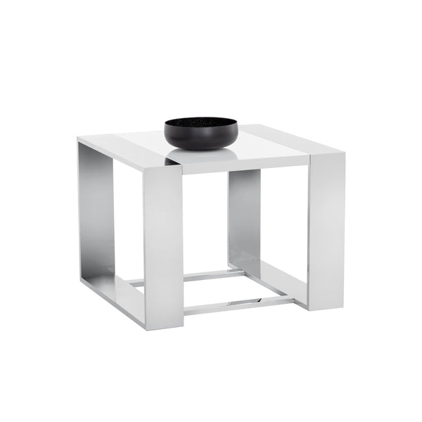 Dalton End Table - Stainless Steel High Gloss White