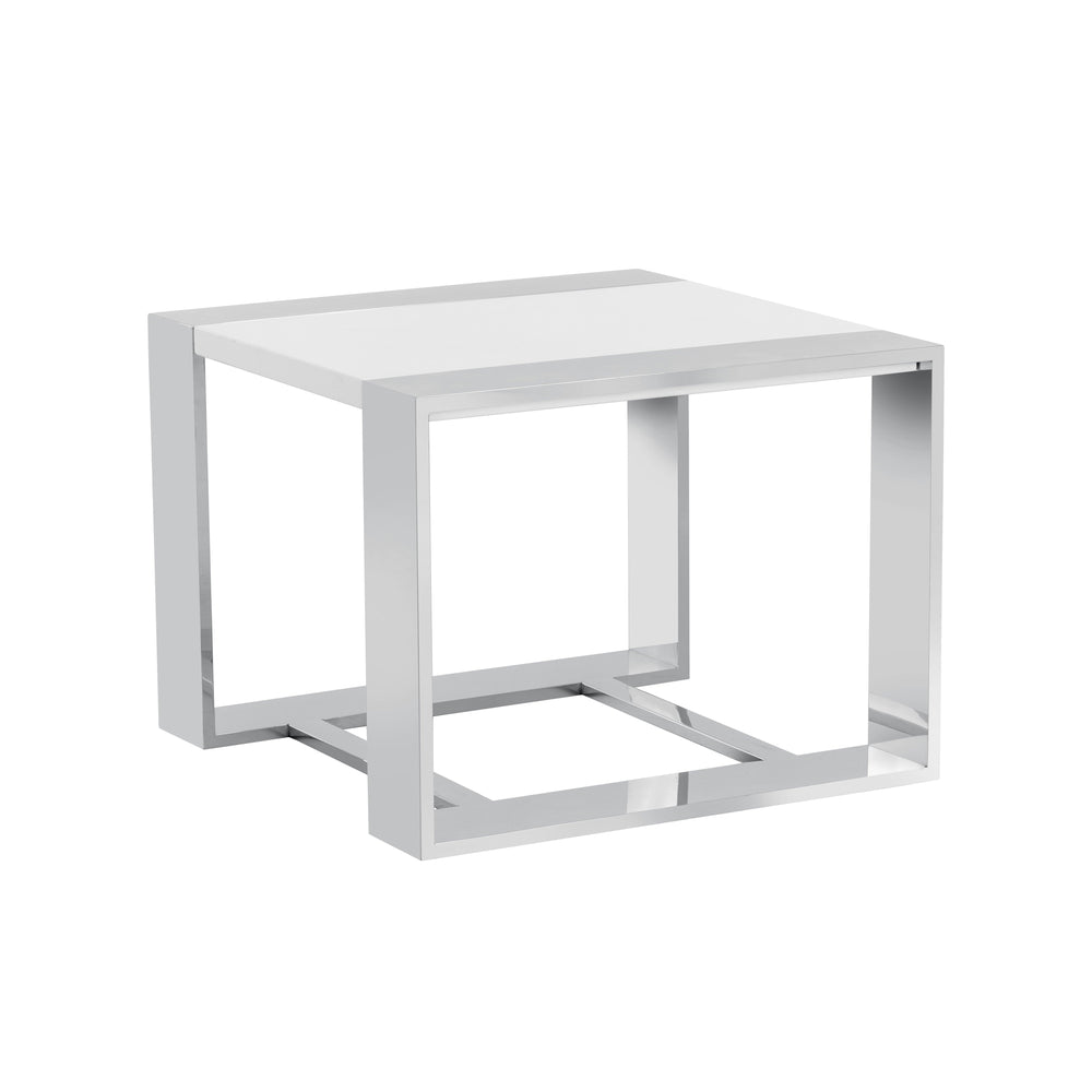 Dalton End Table - Stainless Steel High Gloss White