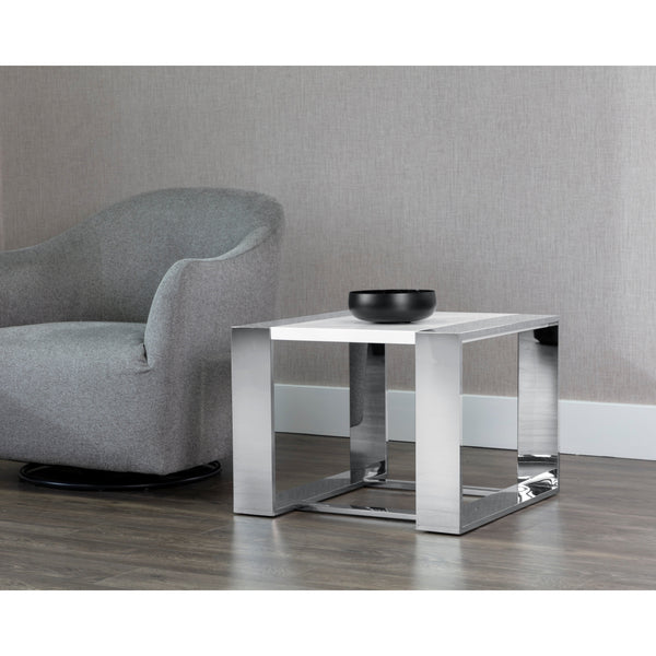 Dalton End Table - Stainless Steel High Gloss White