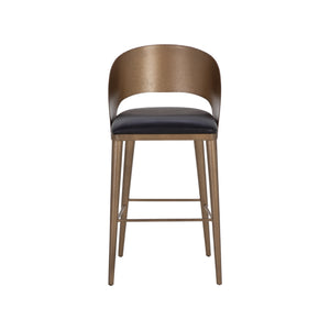 Dezirae Barstool - Antique Brass - Charcoal Black Leather