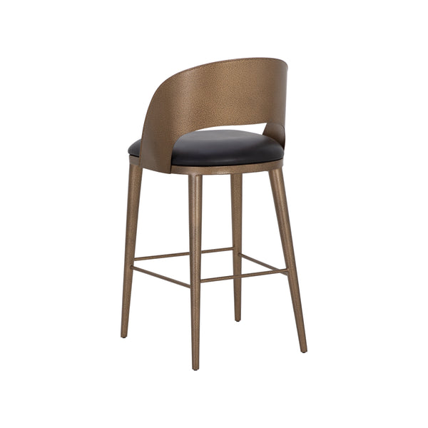 Dezirae Barstool - Antique Brass - Charcoal Black Leather