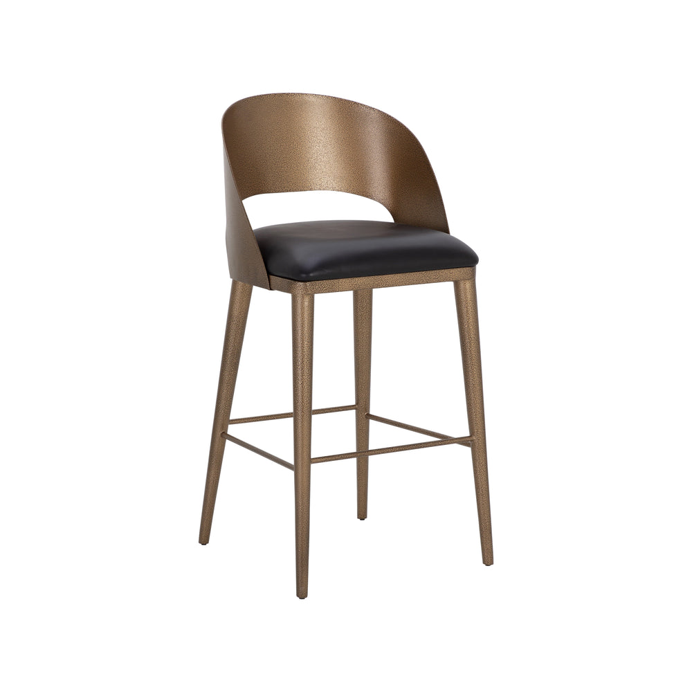 Dezirae Barstool - Antique Brass - Charcoal Black Leather