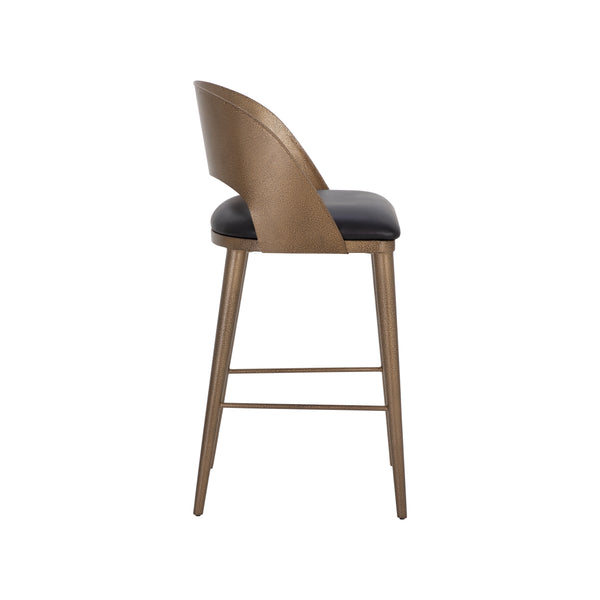Dezirae Barstool - Antique Brass - Charcoal Black Leather
